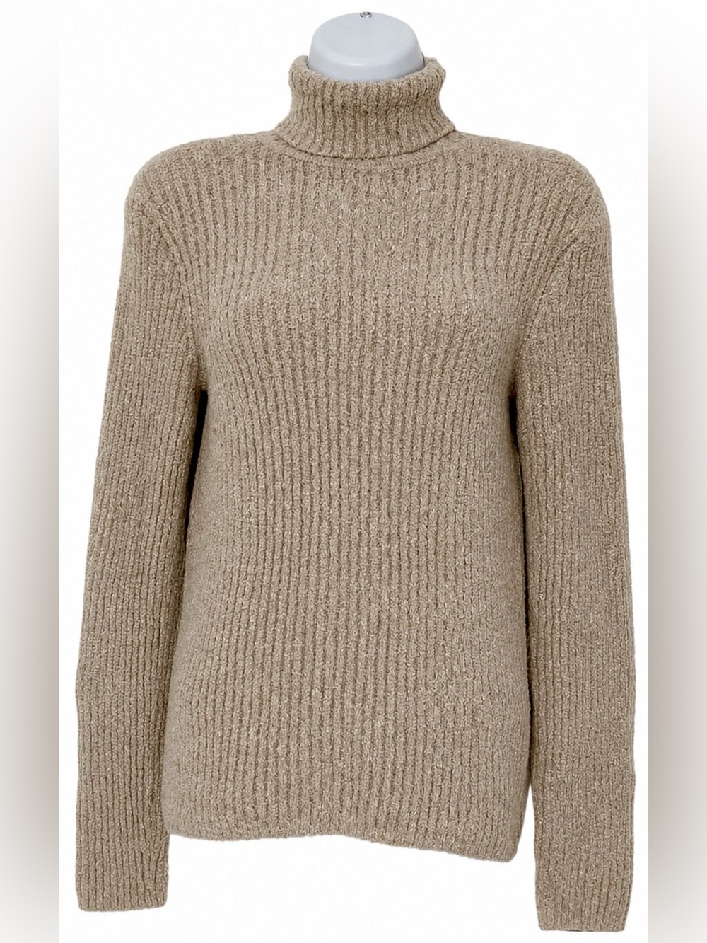 INC International Concepts Women’s Beige Ribbed Turtleneck Pullover Size M